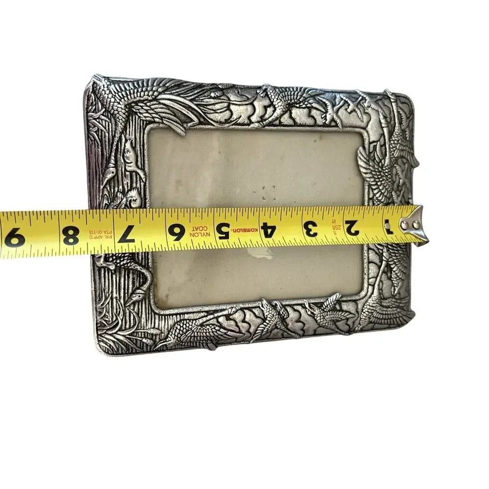 Vintage 1987 Arthur Court Geese Picture Frame: Antiqued Aluminum, 4”x5” Window